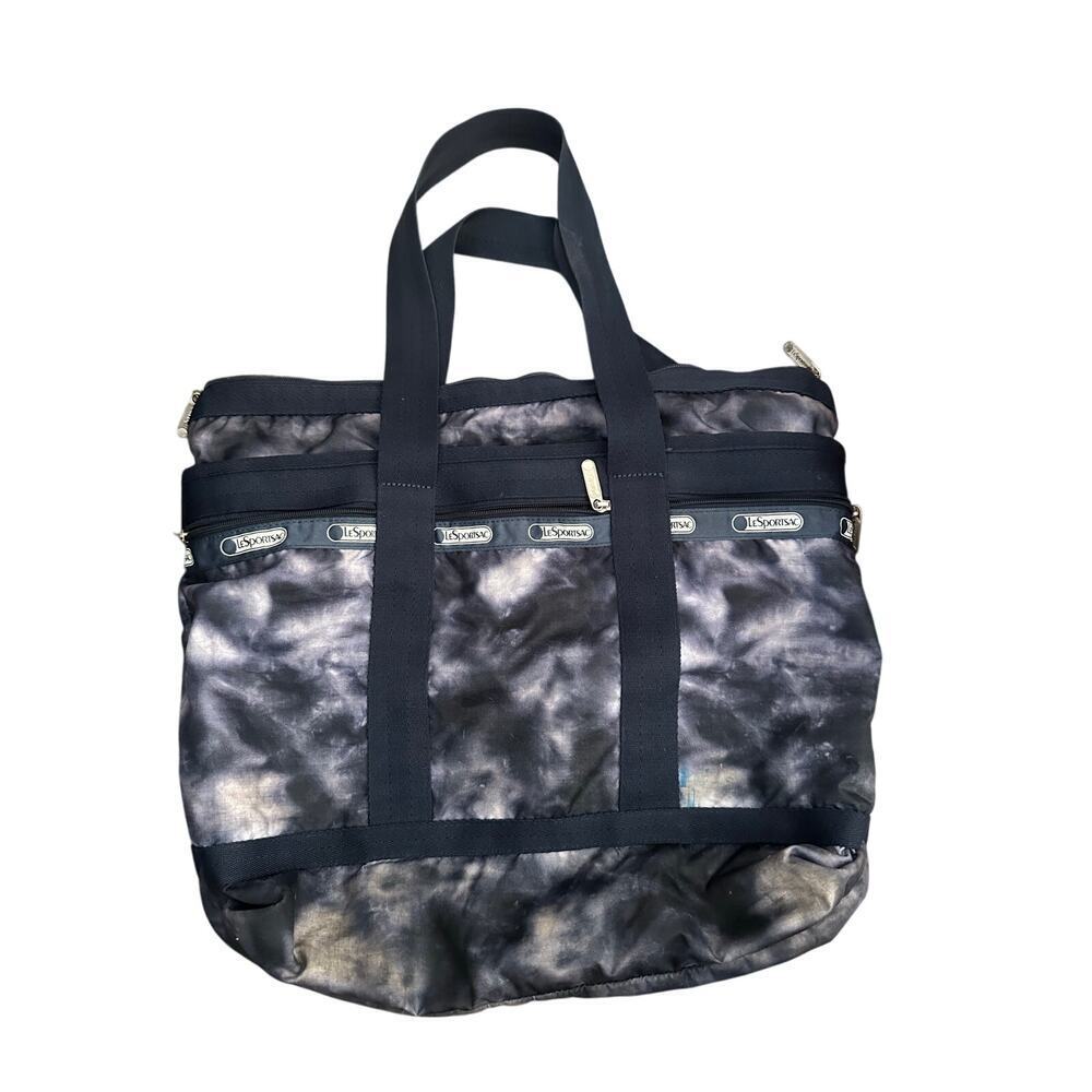 Lesportsac Women's Black Gray Tie Dye Weekender Lightweight Travel Tote Bag